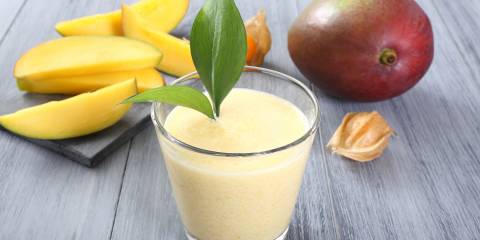 Mango Mood Enhancer a glass of fresh mango smoothie