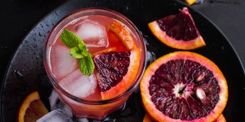 a non-alcholic mocktail made with blood oranges