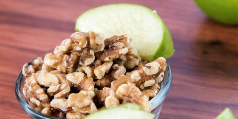 Apple-Walnut Stuffing A bowl of chopped walnuts and green apple slices