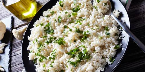 Cauliflower “Couscous” a bowl of grated cauliflower couscous