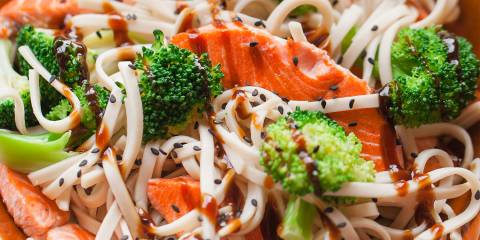 Hoisin-Glazed Salmon Hoisin-Glazed Salmon and Broccoli with Rice Noodles
