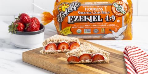 Ichigo Sando (Japanese Strawberry Sandwich) with Ezekiel 4:9 Sprouted Whole Grain Bread Strawberry Sandwich