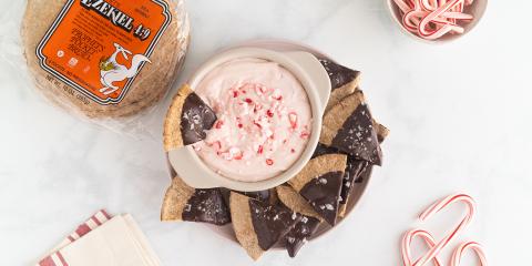 Chocolate-Dipped Pita Chips a bowl of candy-cane flavored pita dip