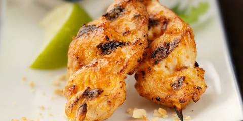 Marinated chicken on skewers