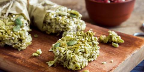 Pumpkin Seed Bars snack bars made of pumpkin seeds and cranberries