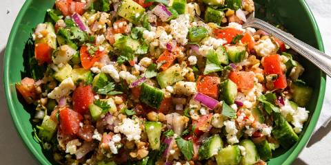 a bowl of lentils and chopped vegetables