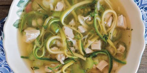 Chicken soup with zucchini noodles