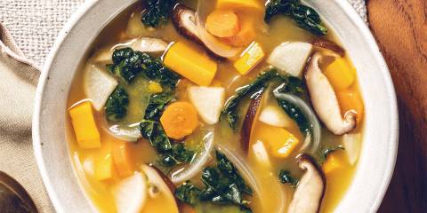Loaded Vegetable Miso Soup a hearty bowl of vegan miso soup with mushrooms