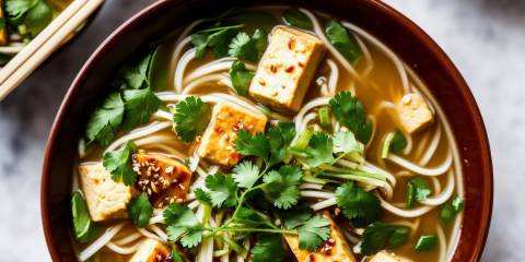 Phở with Tofu a bowl of vegtarian asian noodle soup with tofu