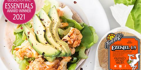Buffalo Cauliflower Pitas a pita with spicy cauliflower avocado