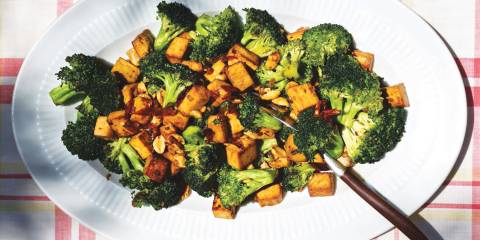 a plate of stir-fried tofu