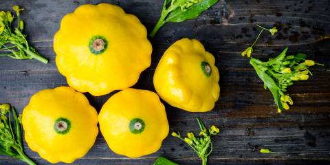 Grilled Patty Pan Squash Yellow patty pan squash on a table