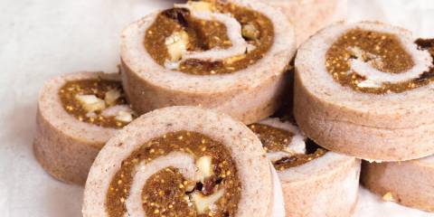 Raw Cinnamon Rolls slices of raw cinnamon roll on a tea towel