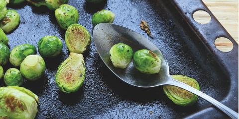 Roasted Brussels Sprout Salad a sheet pan of roasted brussels sprouts