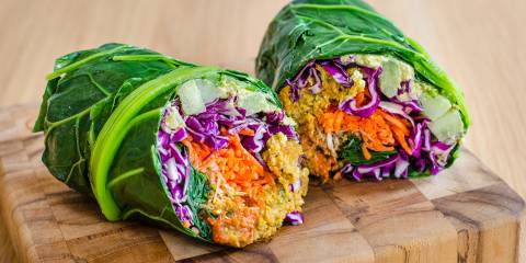 Spicy Thai Vegetable Wraps prepared vegetables wrapped in collard greens