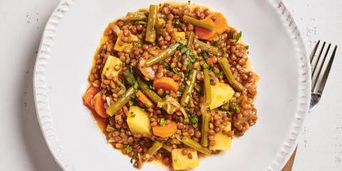 Stewed Lentils with Green Beans a plate of stewed lentils and green beans