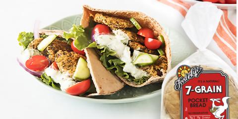 Baked Falafel in Sprouted Pita Pockets a falafel served in a pita pocket