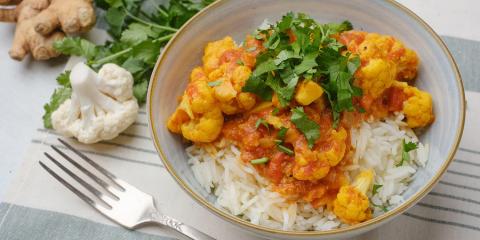 Keto Cauliflower Curry a bowl of cauliflower curry on rice