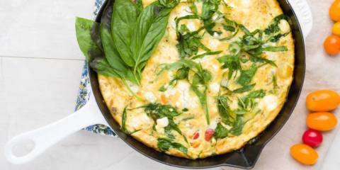 A pan with a Nitro Beet Frittata ready to eat.