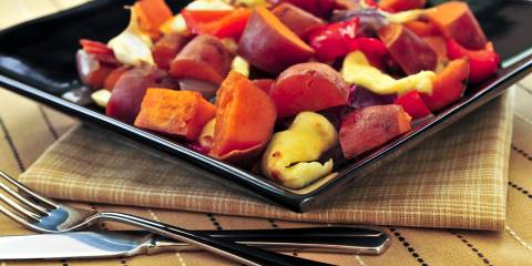 Roasted Carrots, Potatoes & Parsnips a classic root-bake served hot on a plate