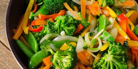Vegetable Stir-Fry with Cashews a pan full of vegetables ready for stir-fry