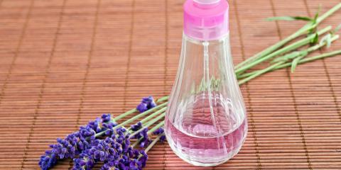 lavender flowers and a spritzer bottle of homemade hydrosol