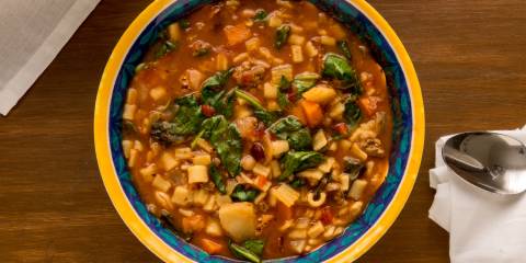 Wheat Berry Minestrone with Kale a bowl of minestrone soup