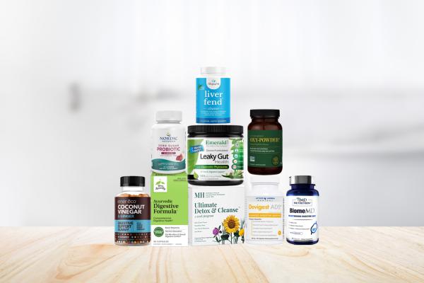 a selection of all-natural supplements and remedies for digestion