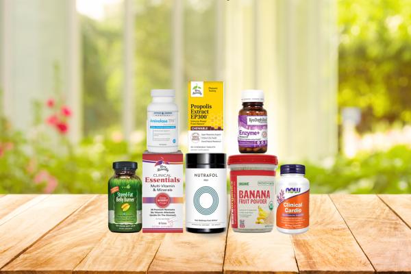 a selection of all-natural supplements and superfoods