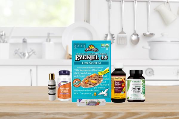 a selection of all-natural foods and supplements