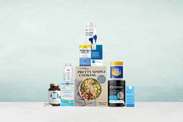 a variety of all-natural supplements and a cookbook