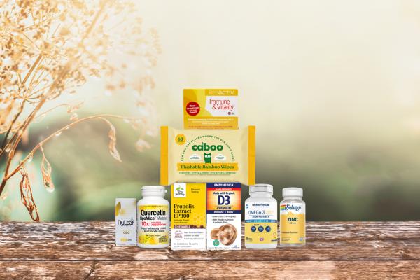 a variety of all-natural supplements and hygiene products