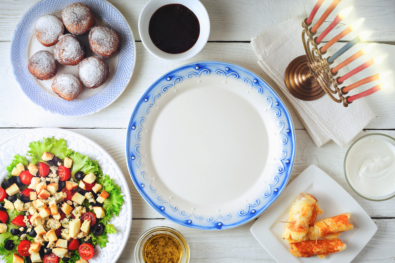 A table set for a festive Hanukkah